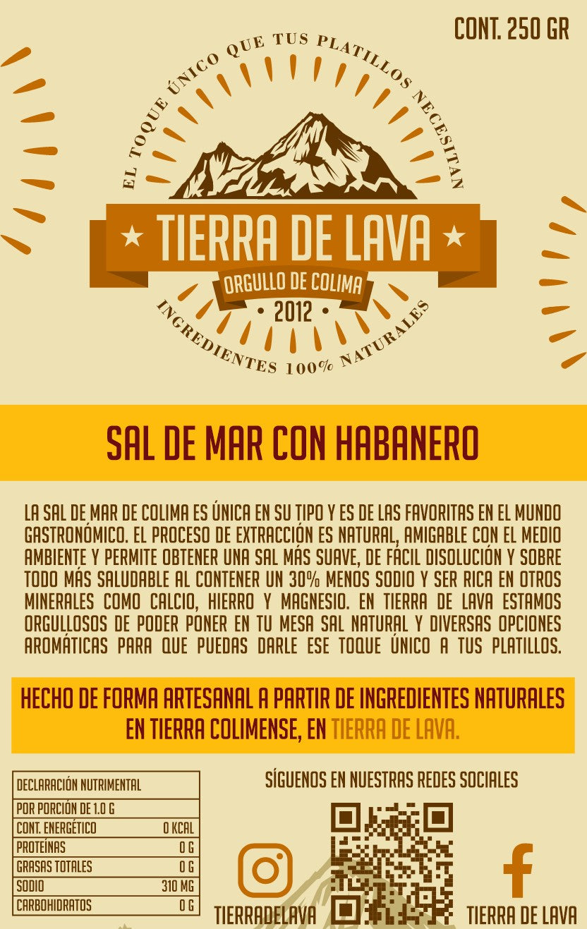 TIERRA DE LAVA - SAL DE MAR ARTESANAL CON HABANERO - 250 GR