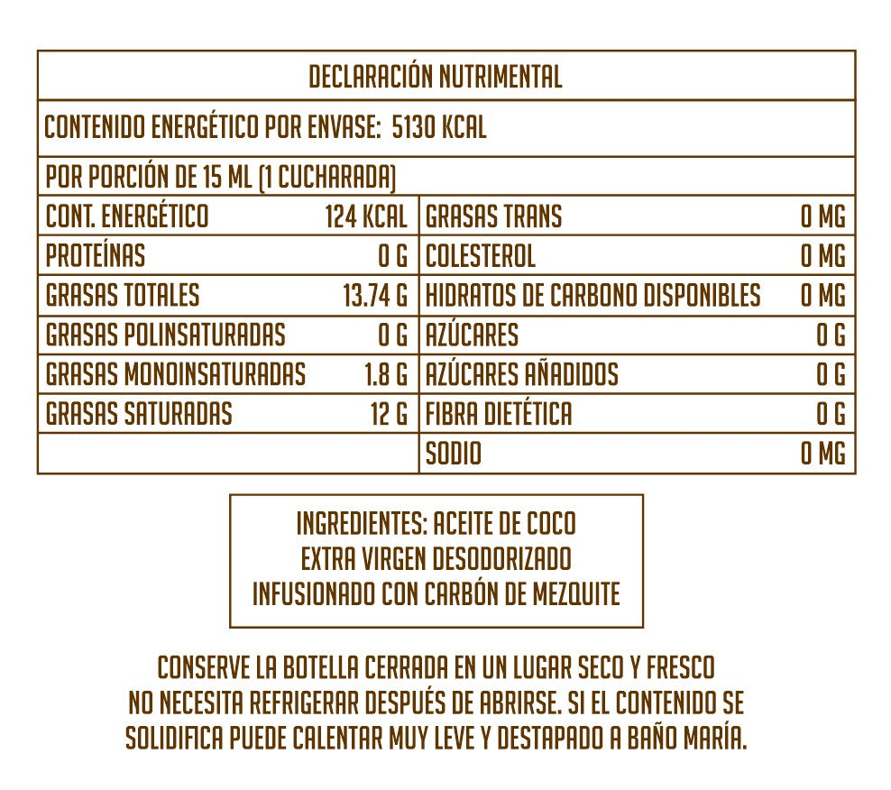 ACEITE DE COCO AHUMADO CON MEZQUITE 1 LITRO