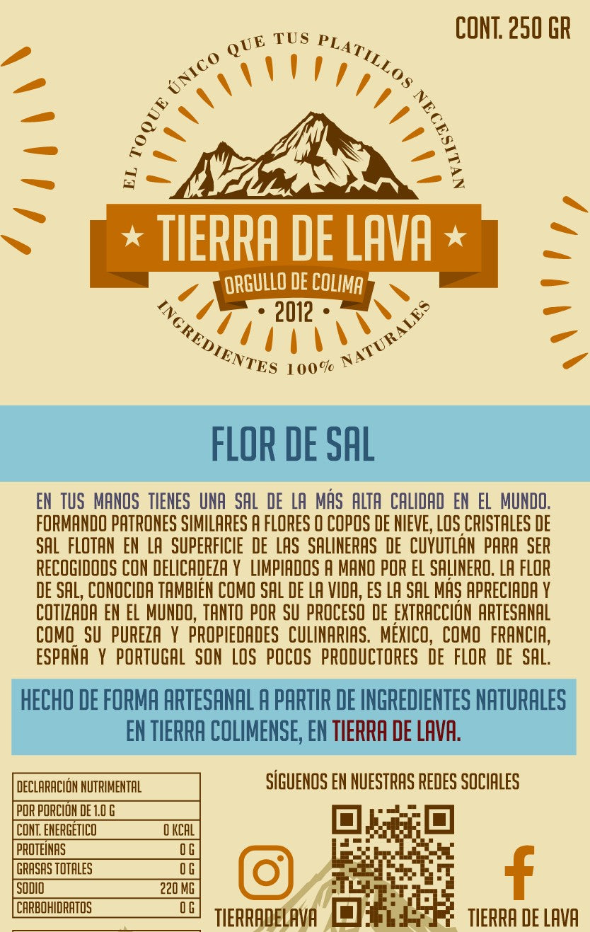 TIERRA DE LAVA - FLOR DE SAL - ARTESANAL - ORGÁNICA 100% NATURAL - 250 GR