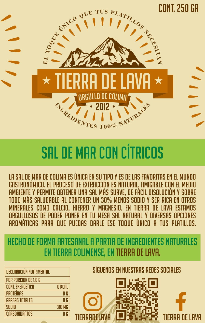 TIERRA DE LAVA - SAL DE MAR ARTESANAL CON CÍTRICOS - 250 GR
