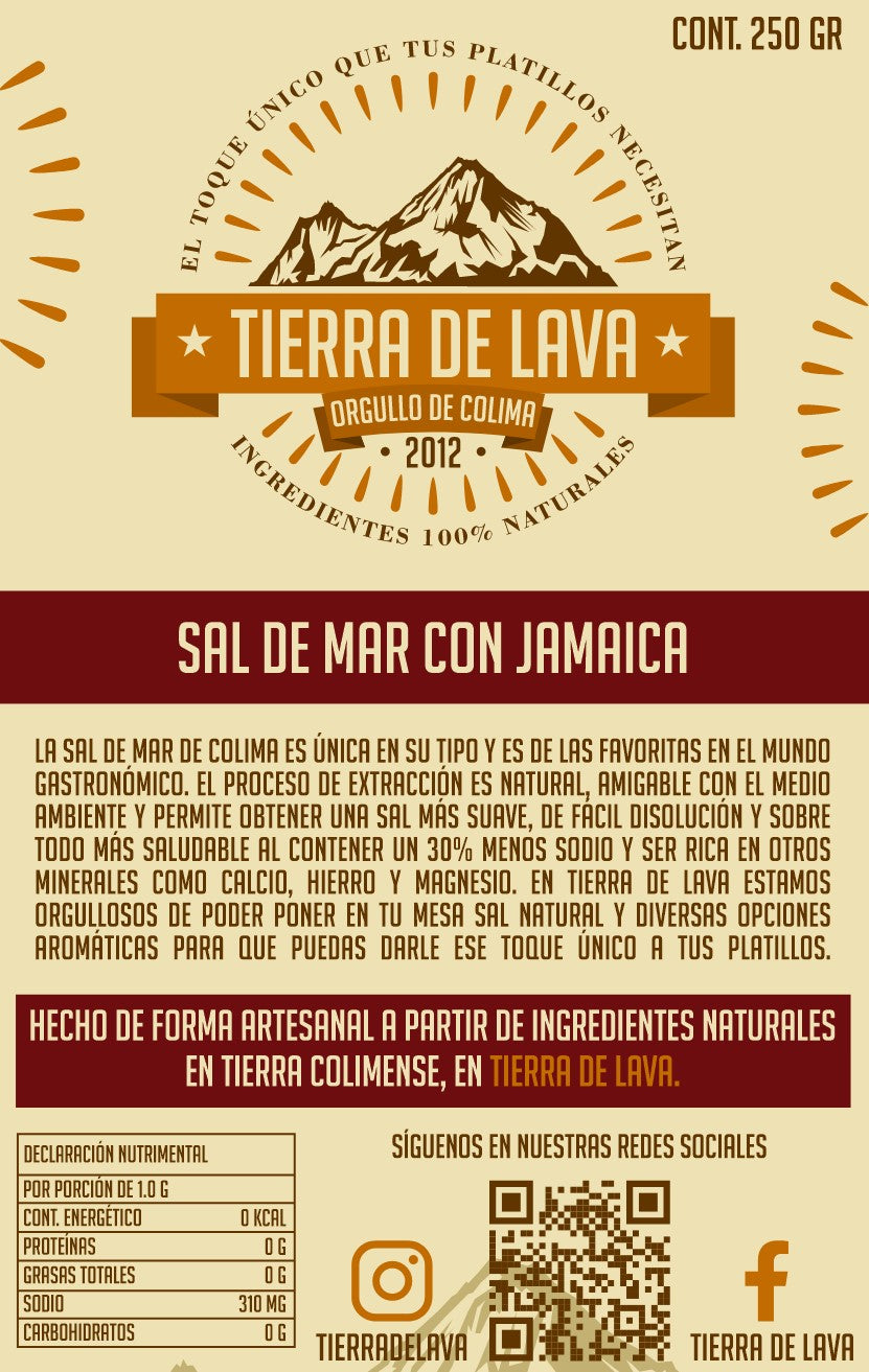 TIERRA DE LAVA - SAL DE MAR ARTESANAL CON JAMAICA - 250 GR